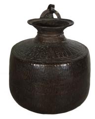 Vintage Indian Hand-Hammered Copper Jug with Carvings, Early 20th Century