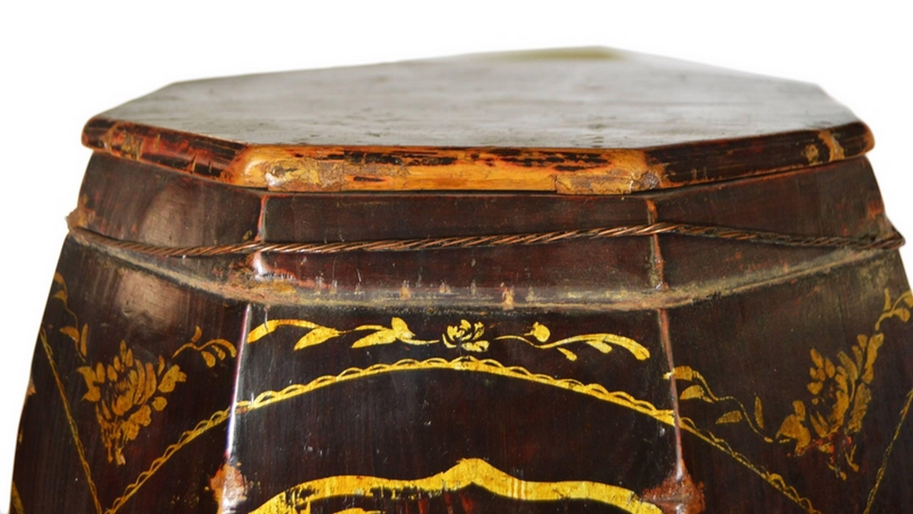 Chinese Hand-Painted Grain Storage Barrel with Medallions from, China, 19th Century