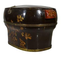 Hand-Painted and Lacquered Wedding Box with Flowers from, China, 19th Century