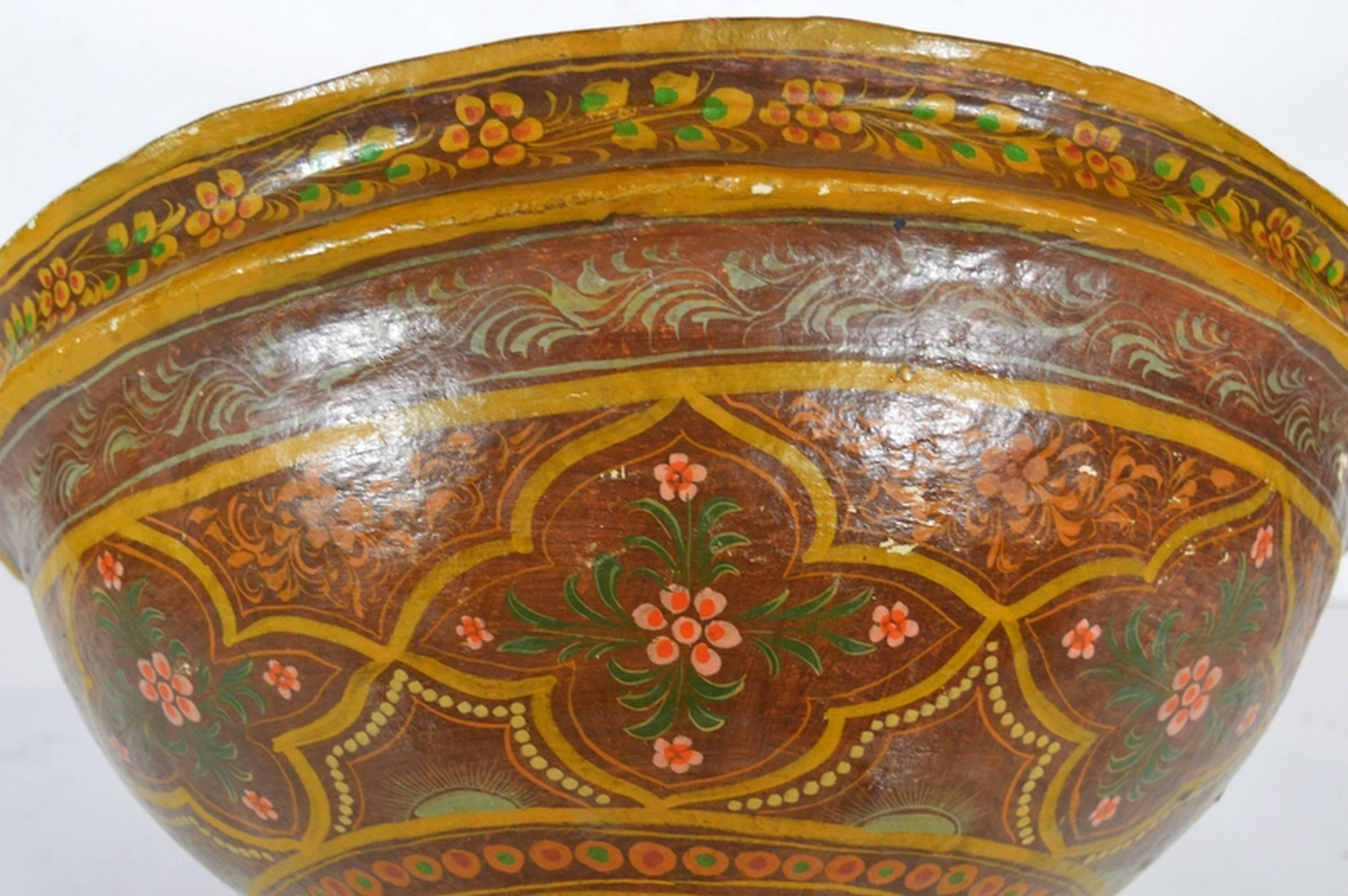 Antique hand-painted Indian bowl, papier mâché.