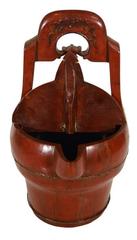 Antique Hand-Carved Red Lacquered Basket with Spout from 19th Century, China