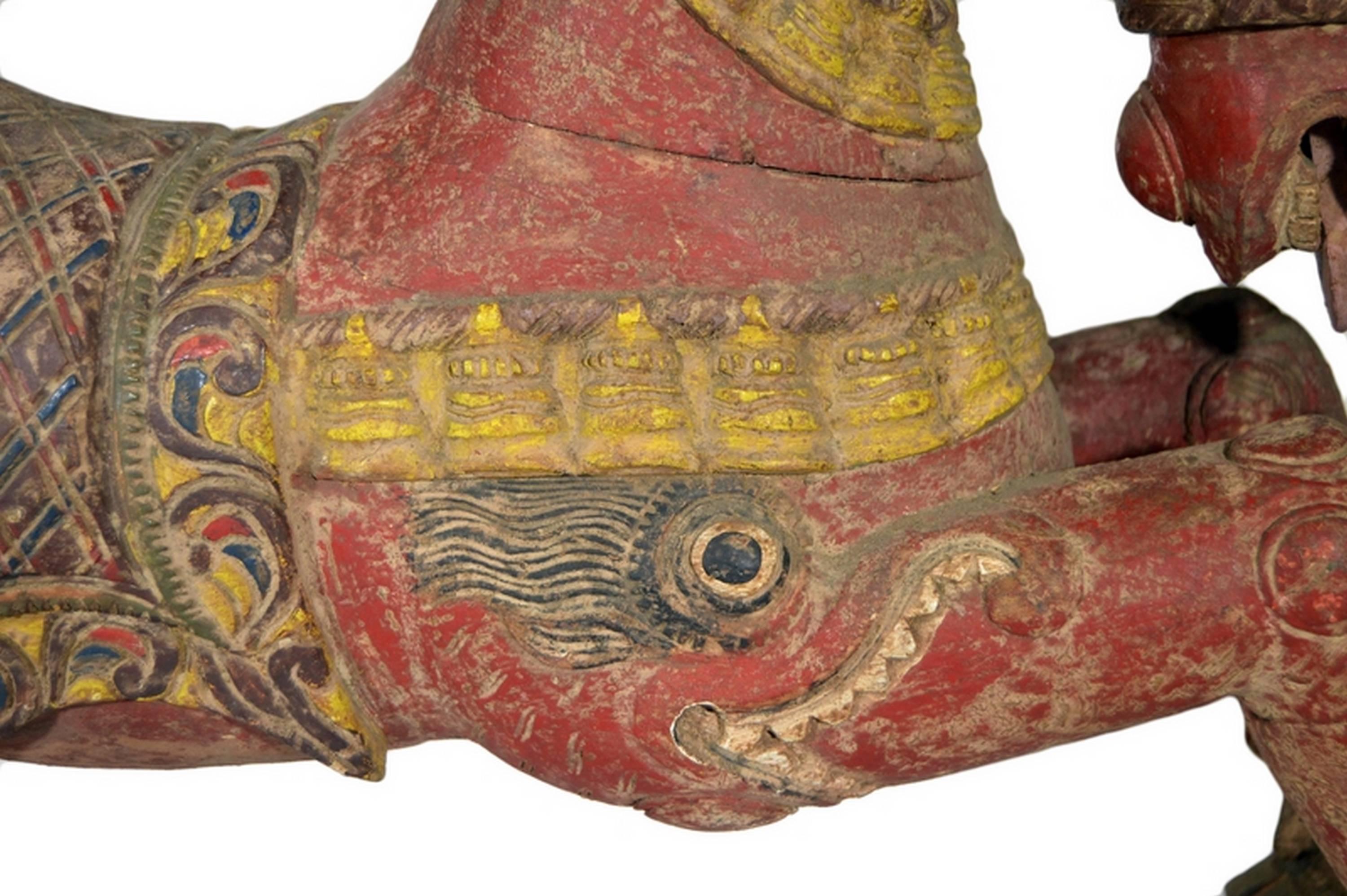 Antique Indian Hand-Carved and Painted Temple Horse from the Late 19th Century 1