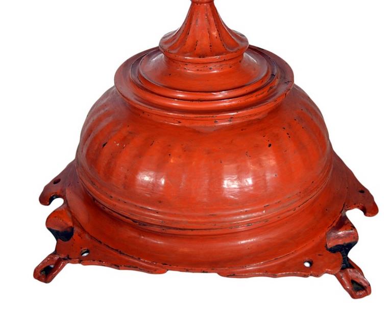 Antique Burmese Red Carved Wood Offering Basket from the 19th Century