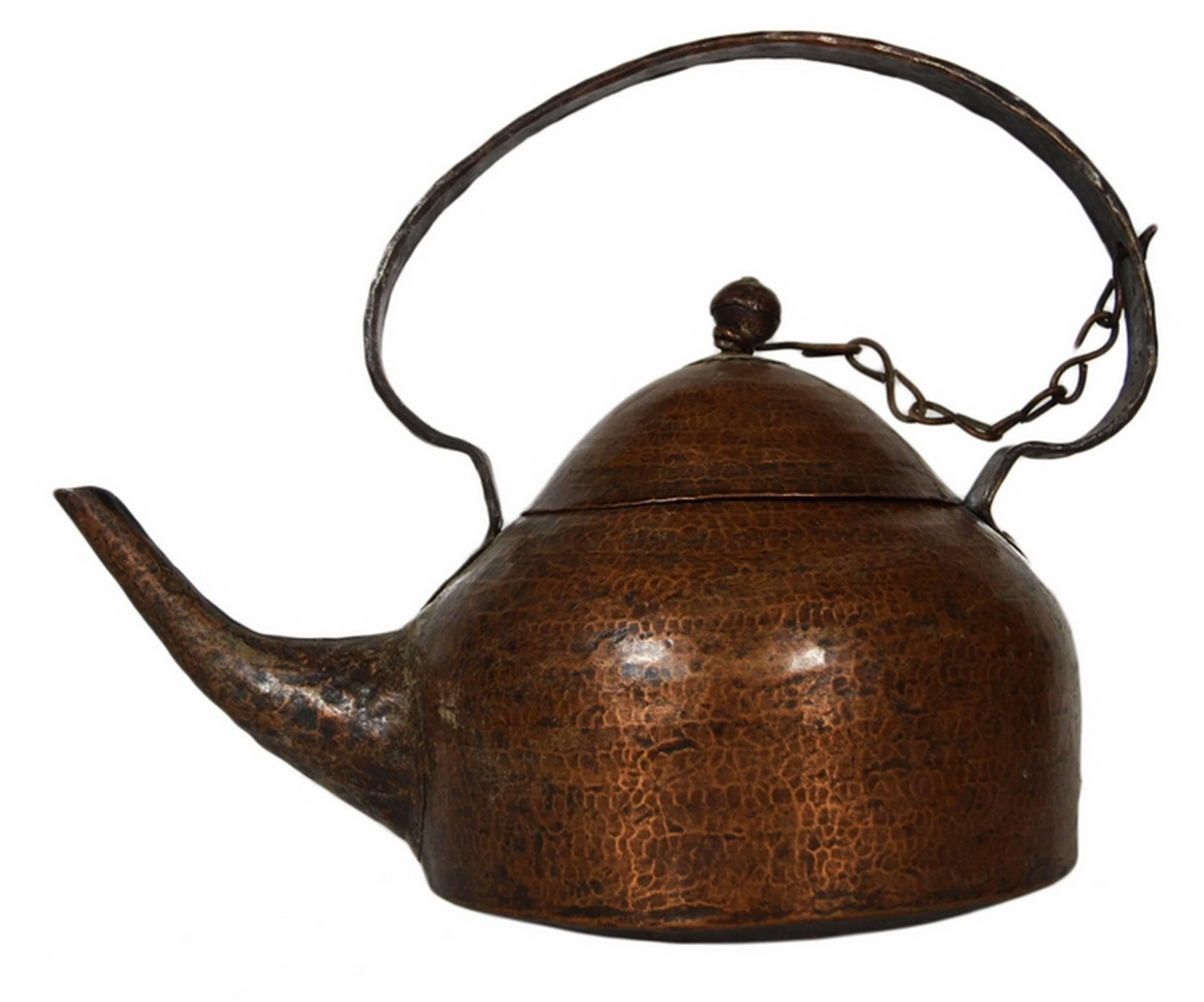 Indian Vintage Hand-Hammered Copper Teapot with Patina from 20th Century, India For Sale