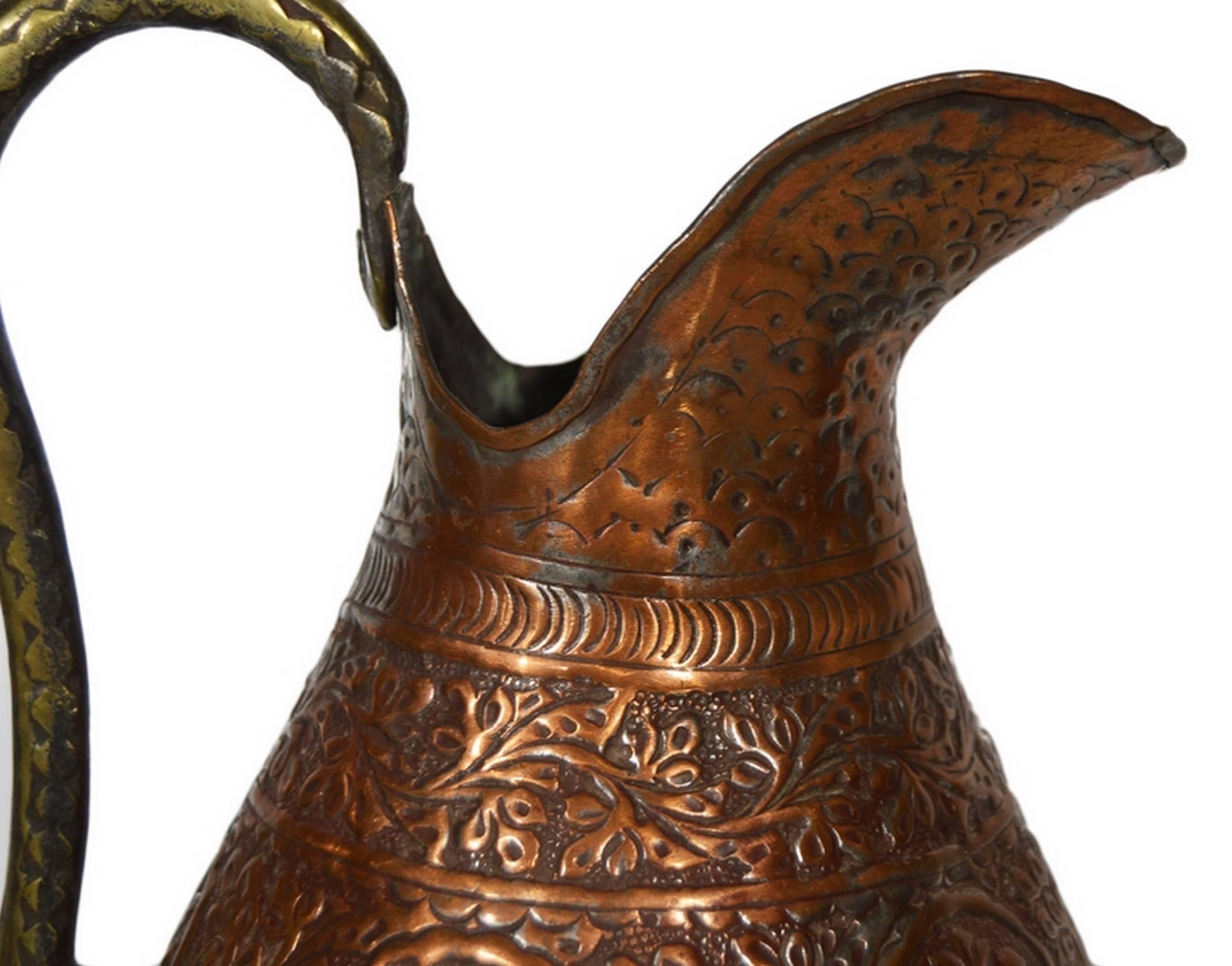 Antique Indian Detailed Hand-Hammered Globular Copper Pitcher, 19th Century 2