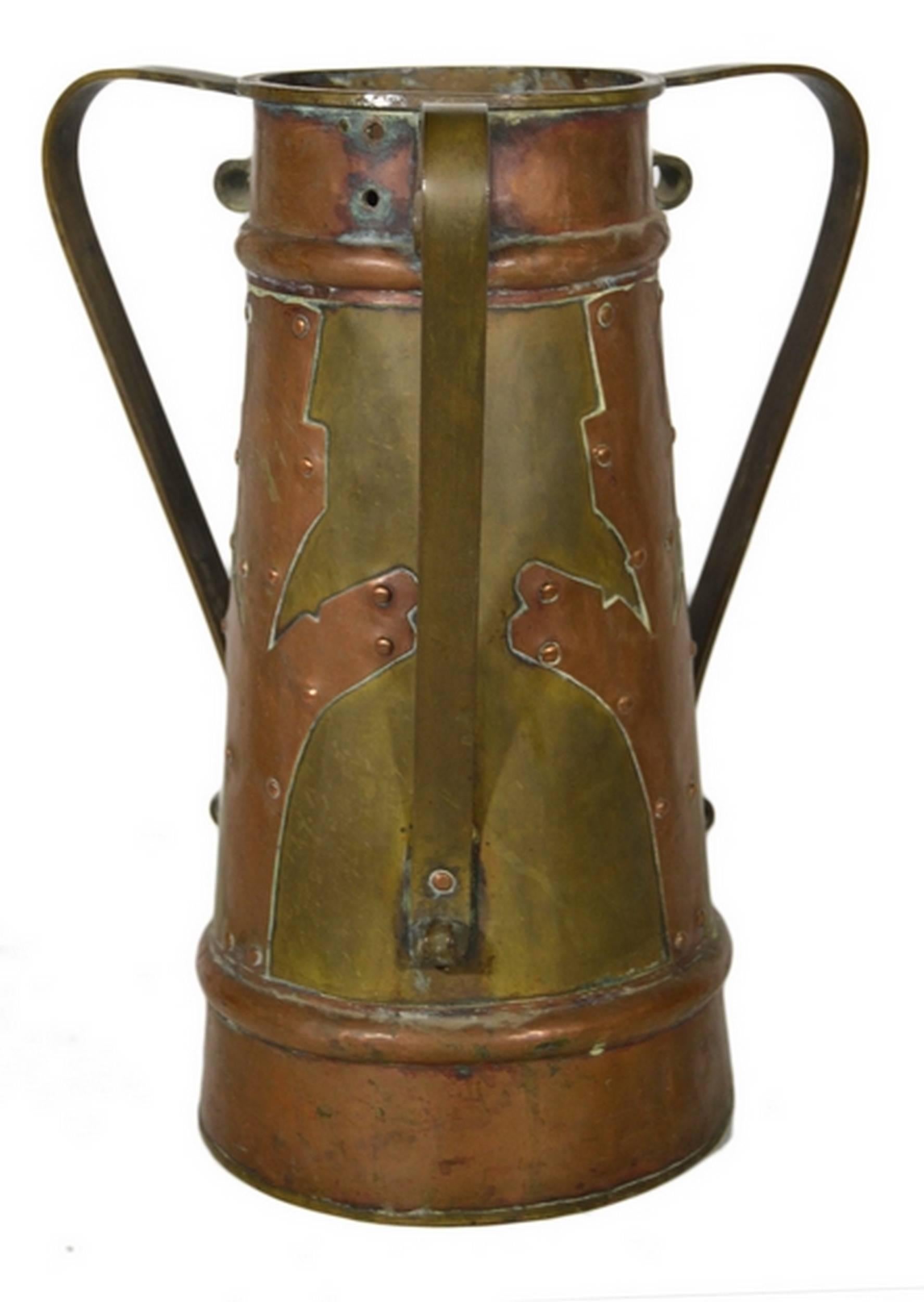 Vintage Indian Bi-Color Hand-Hammered Copper Pitcher, Early 20th Century 1