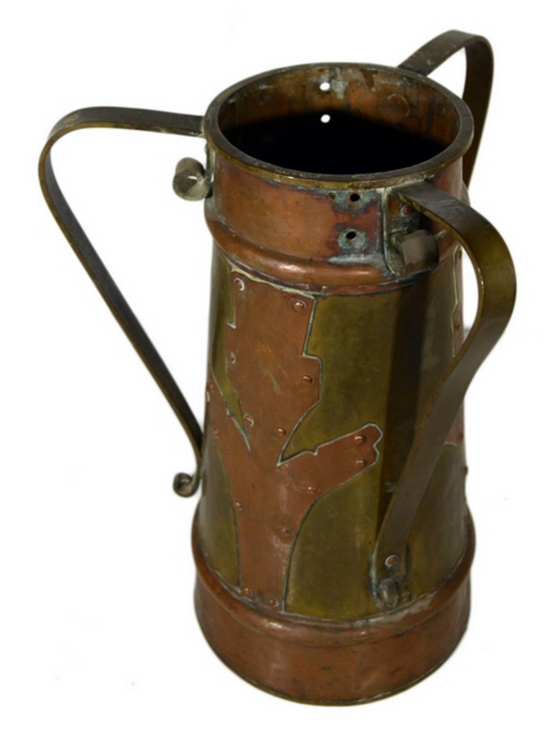Vintage Indian Bi-Color Hand-Hammered Copper Pitcher, Early 20th Century In Good Condition In Yonkers, NY
