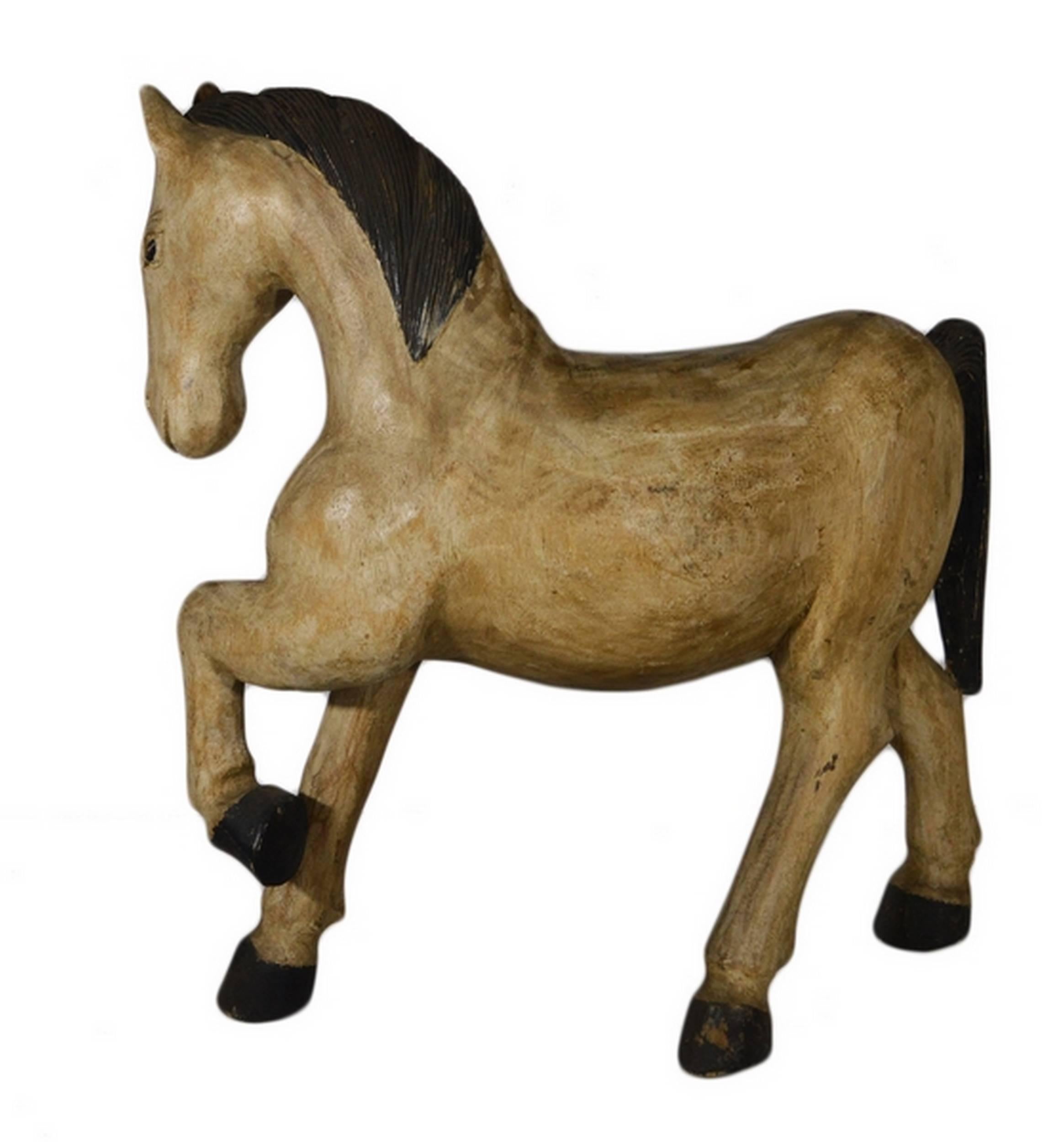 Vintage Indonesia Hand-Carved Painted Wood Horse from the Mid-20th Century In Good Condition In Yonkers, NY