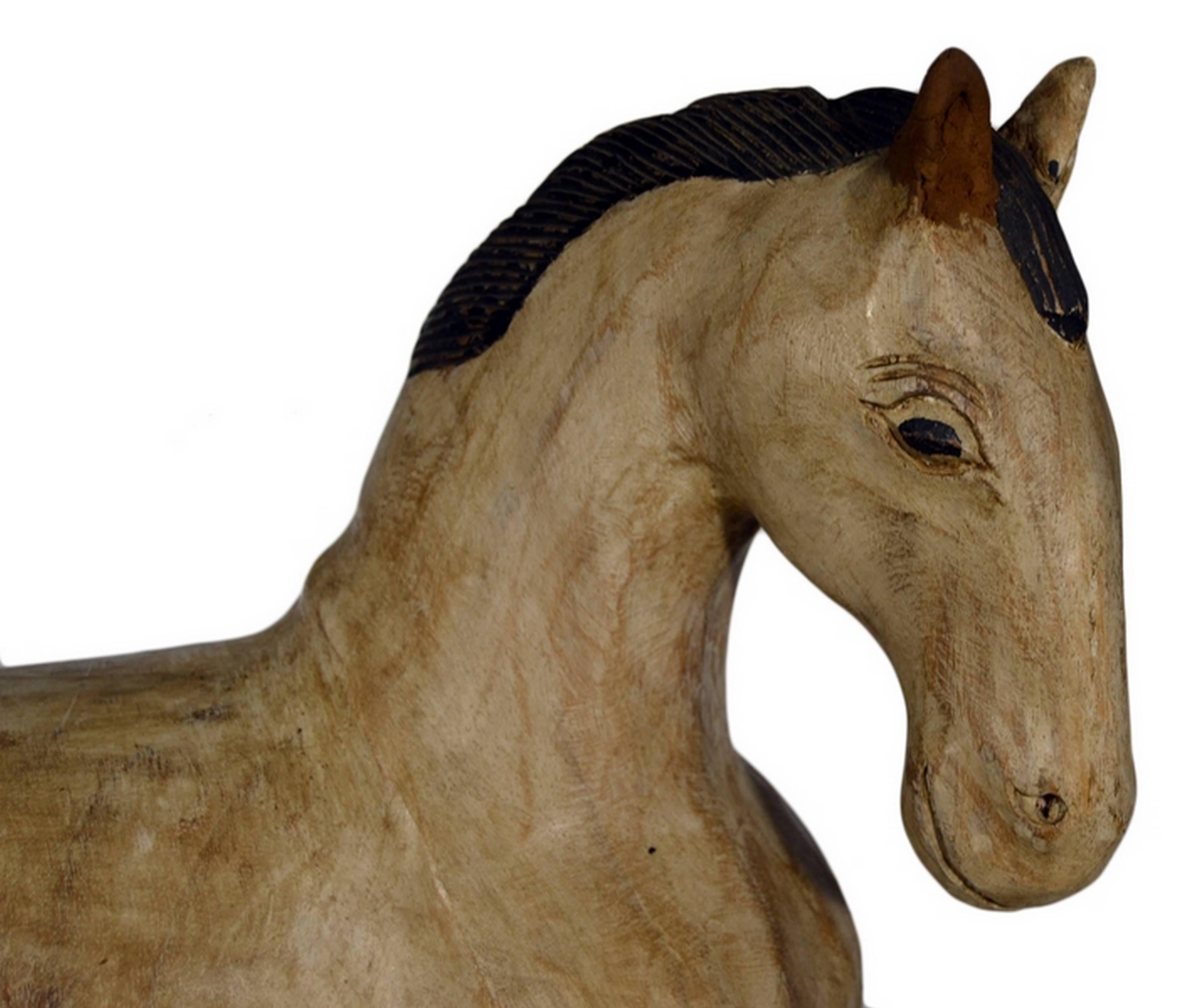 Vintage Indonesia Hand-Carved Painted Wood Horse from the Mid-20th Century 1