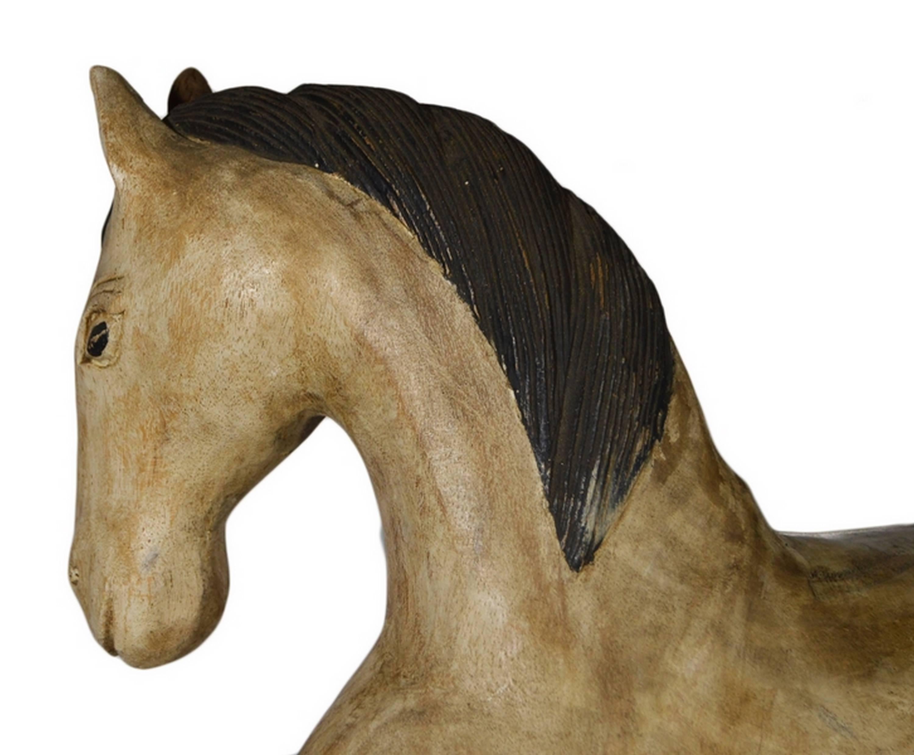Vintage Indonesia Hand-Carved Painted Wood Horse from the Mid-20th Century 2