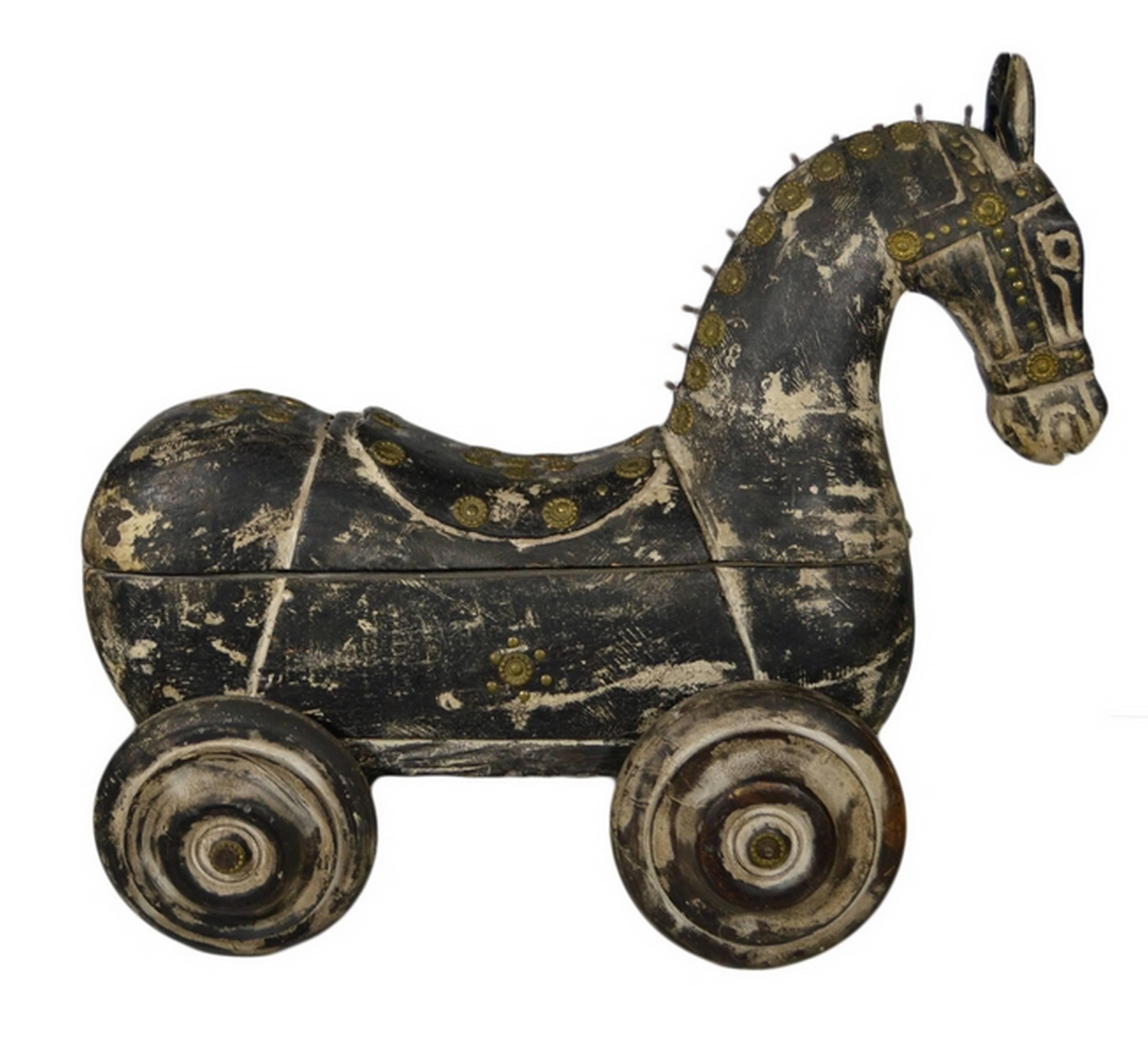 vintage wooden horse on wheels