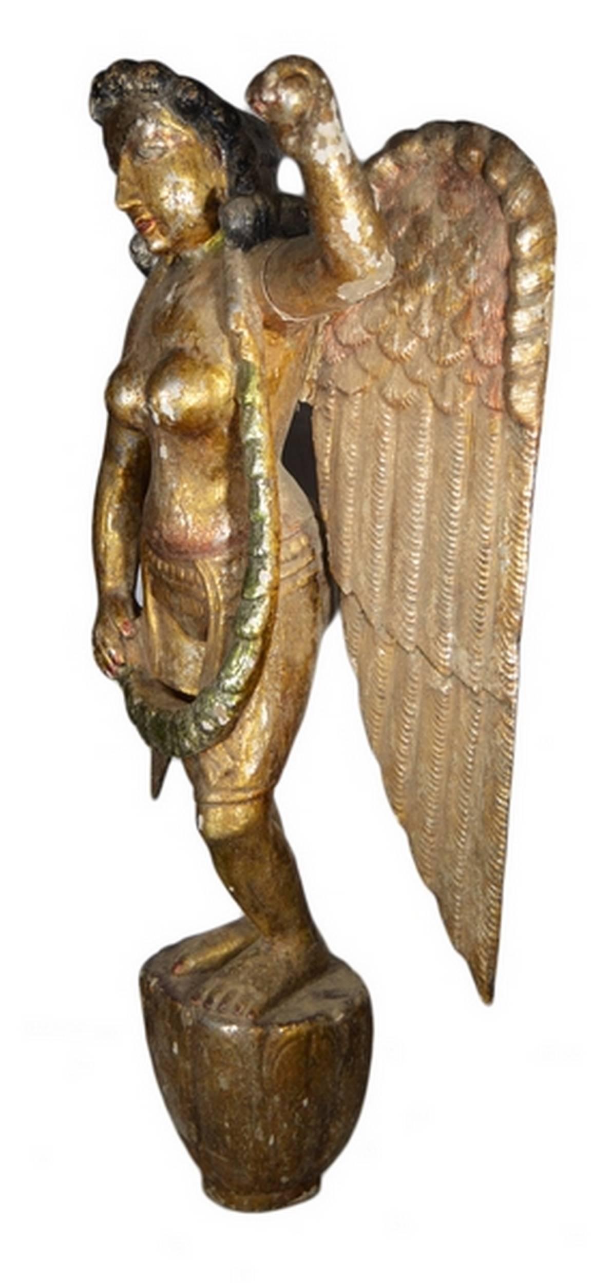 Vintage Asian Hand-Carved Giltwood Female Angel Statue, circa 1950 3
