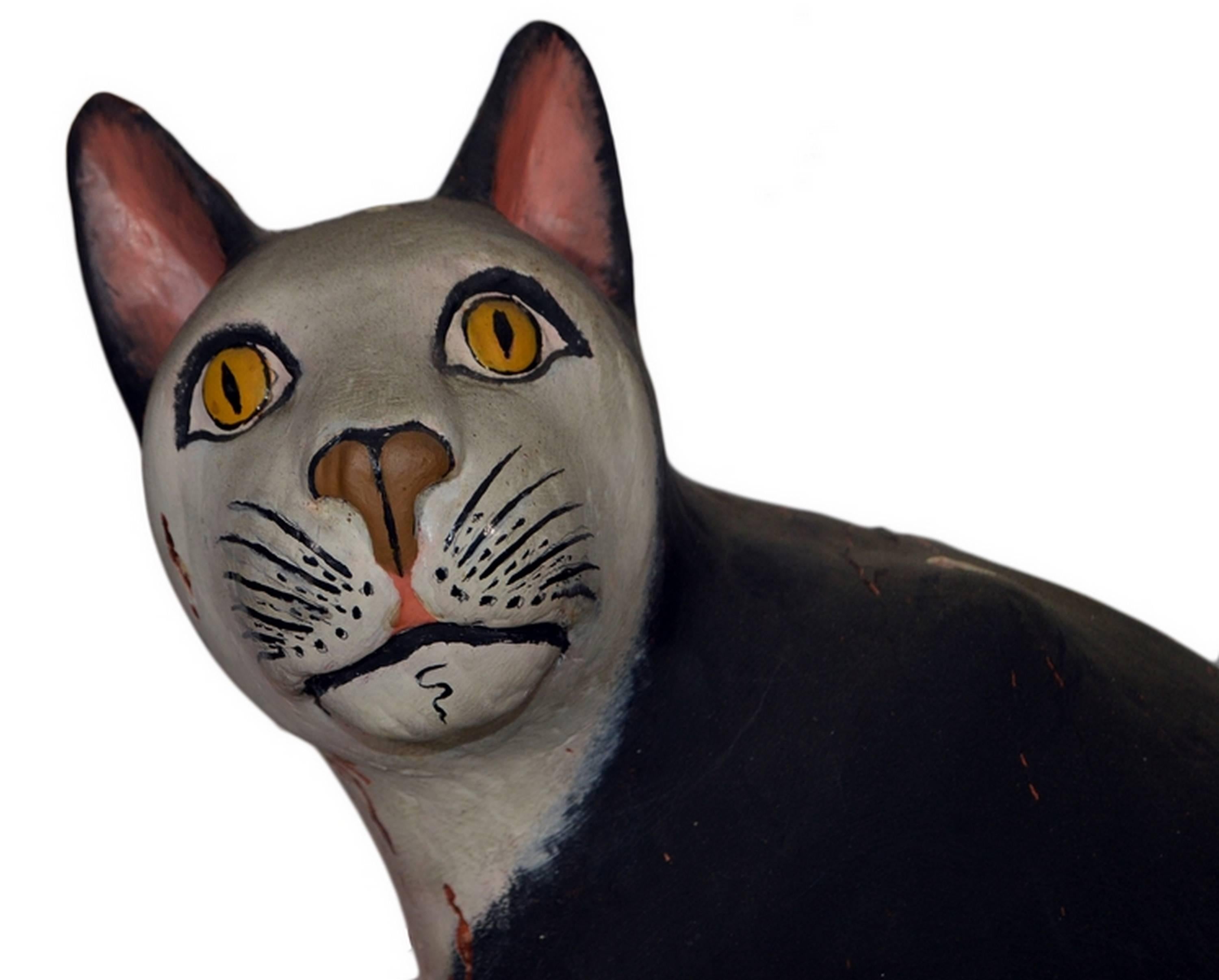Hand-Carved Wooden Cat Sculpture 3
