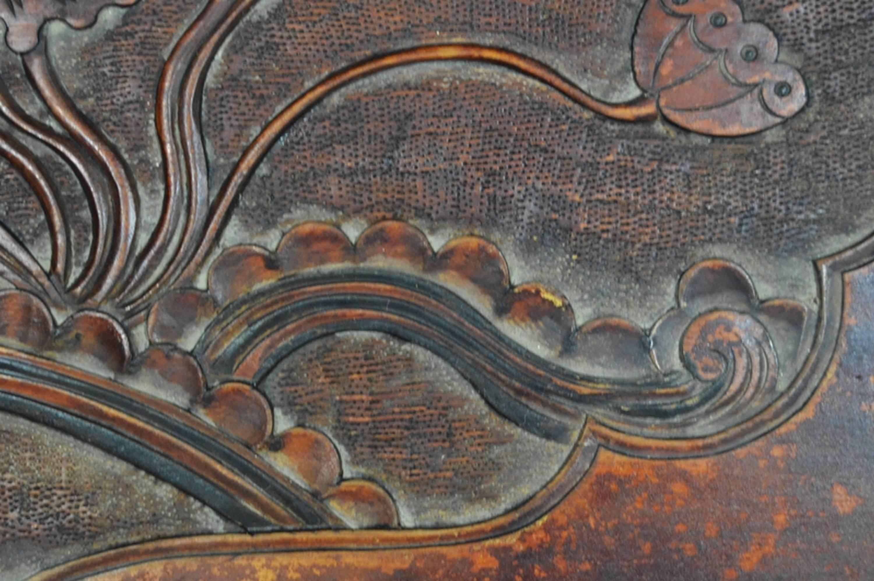 Antique Chinese Hand-Carved Rosewood Lacquered Wooden Wall Plaque In Good Condition In Yonkers, NY
