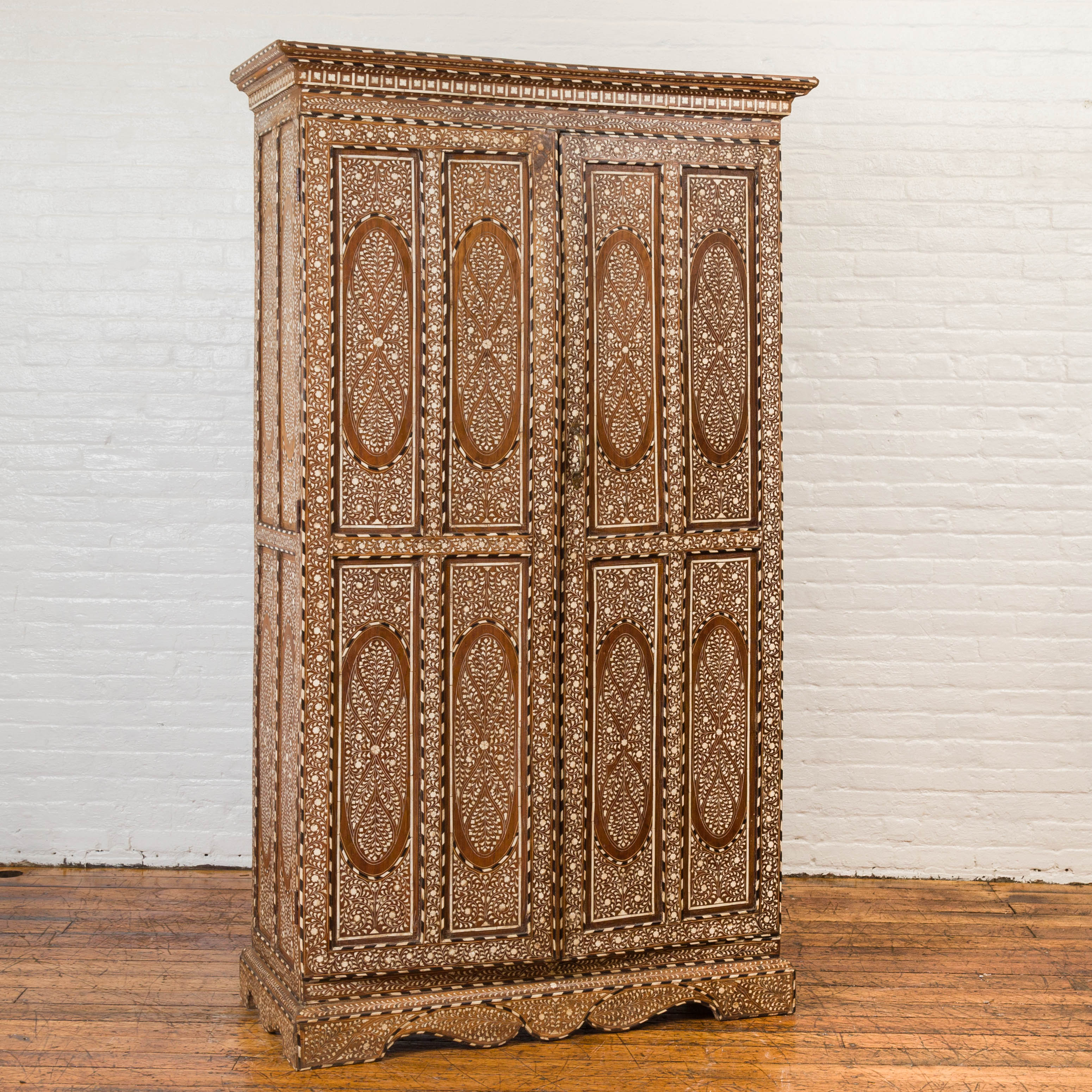 Vintage Anglo Indian Bone Inlaid Wardrobe Cabinet With Ebonized