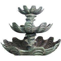 Triple Tier Waterfall Wave Shell Bronze Fountain