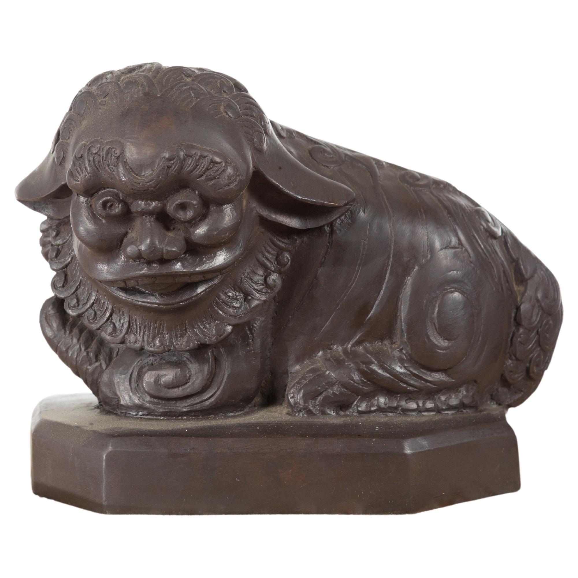 Vintage Lost Wax Cast Bronze Foo Dog Sculptures with Bronze Patina