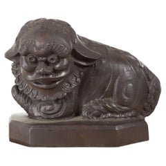 Antique Lost Wax Cast Bronze Foo Dog Sculptures with Bronze Patina