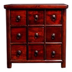 Antique Chinese Apothecary Style Bedside Cabinet with Nine Drawers, circa 1900