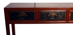 Red Lacquer Console Table with Black Lacquer Drawers from 19th Century, China