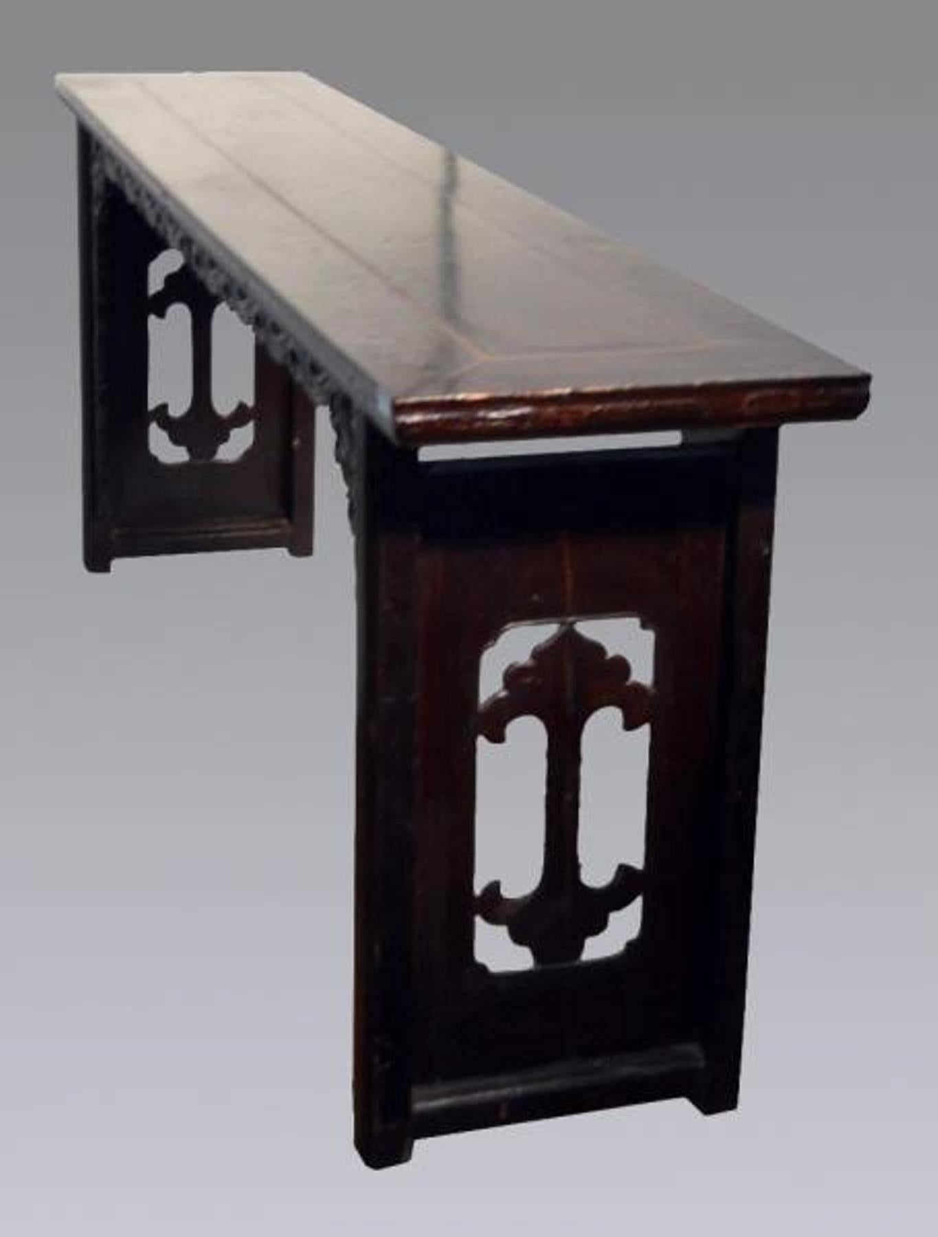 Lacquered Antique Dark Lacquer Console Table with Molding from China in the 1800s