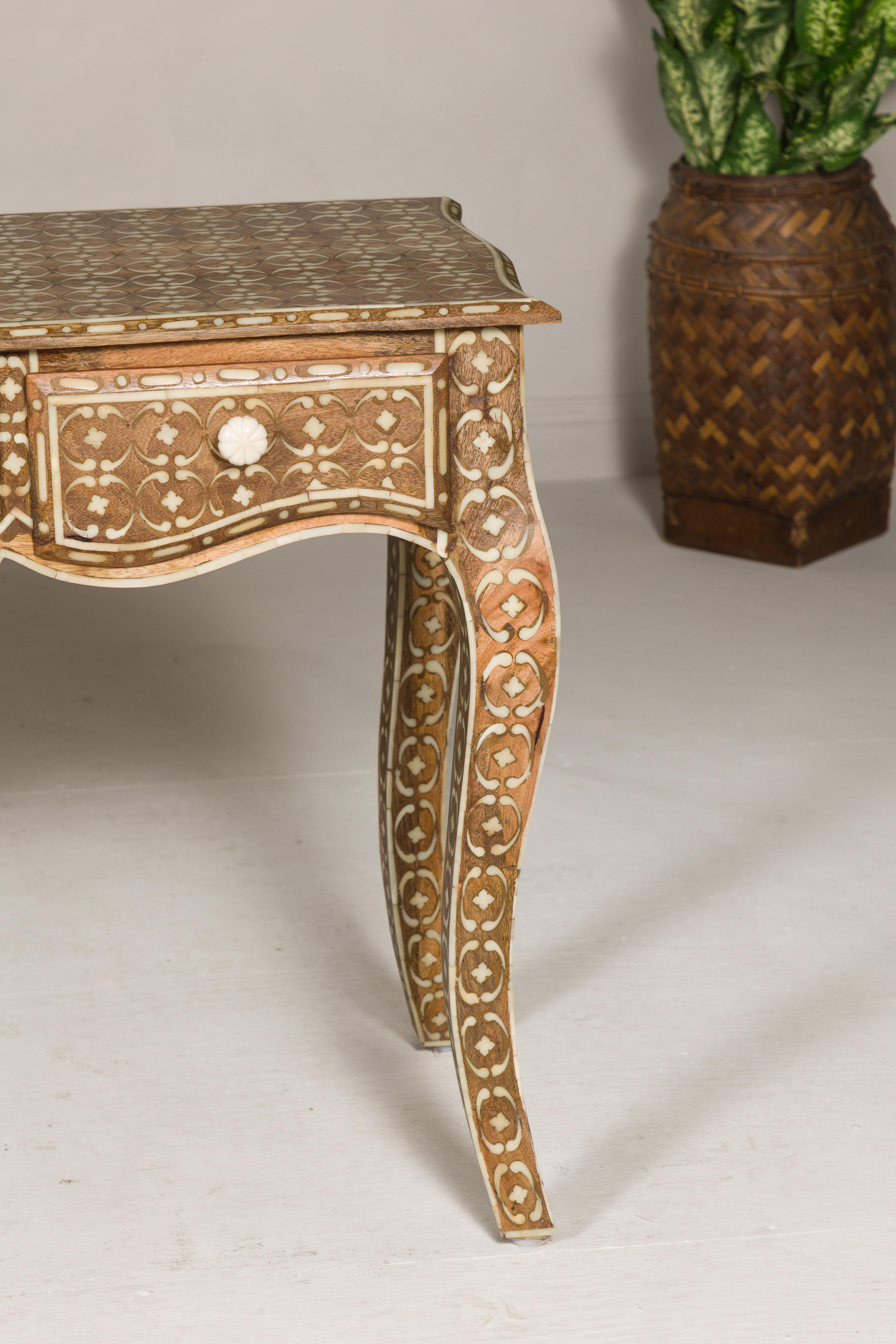 Contemporary Anglo-Indian Louis XV Style Console Table with Three Drawers and Cabriole Legs For Sale