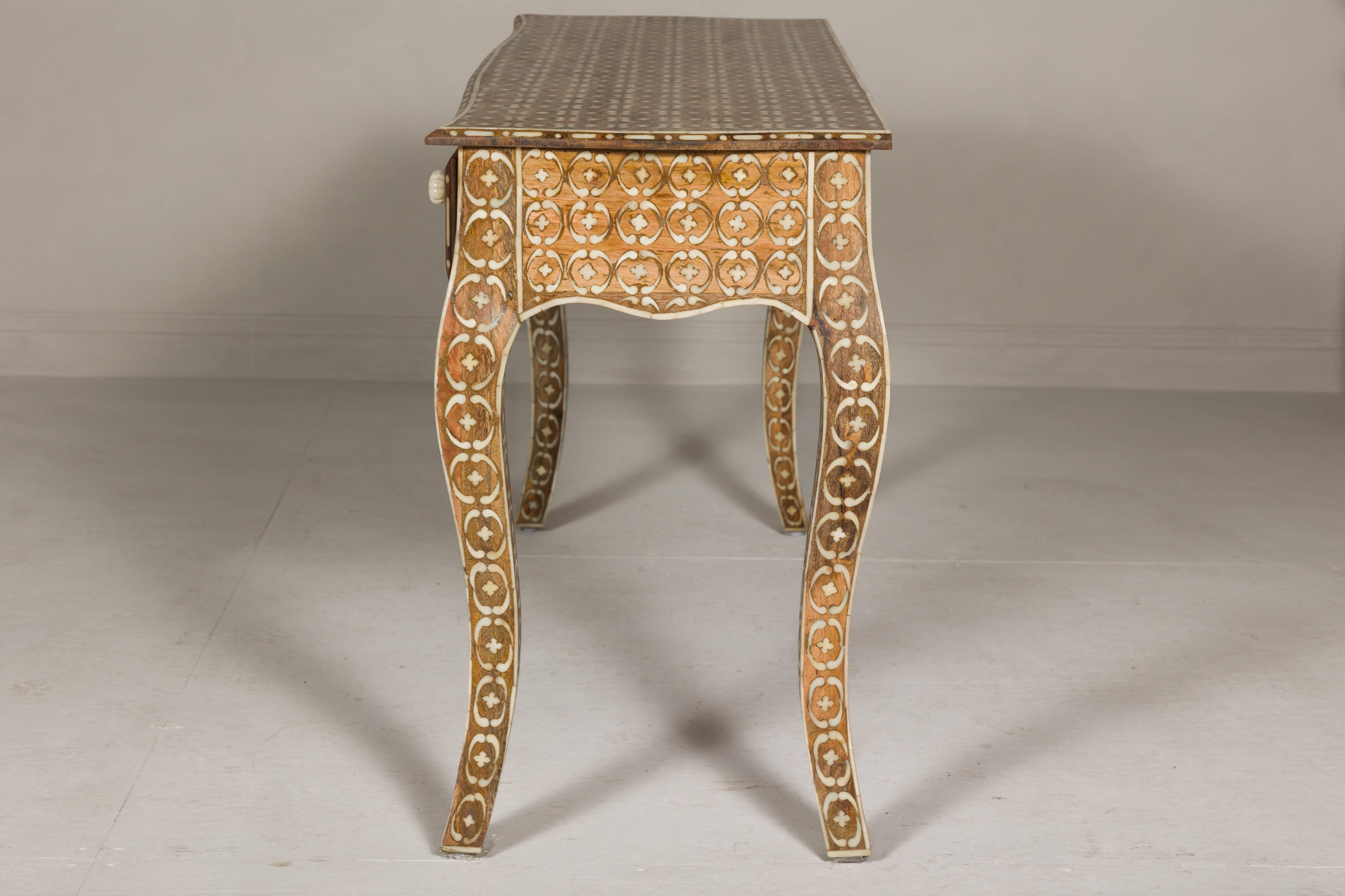 Anglo-Indian Louis XV Style Console Table with Three Drawers and Cabriole Legs For Sale 11