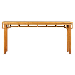 Elm Wood Console Table with Humpback-Form Stretcher and Openwork Details