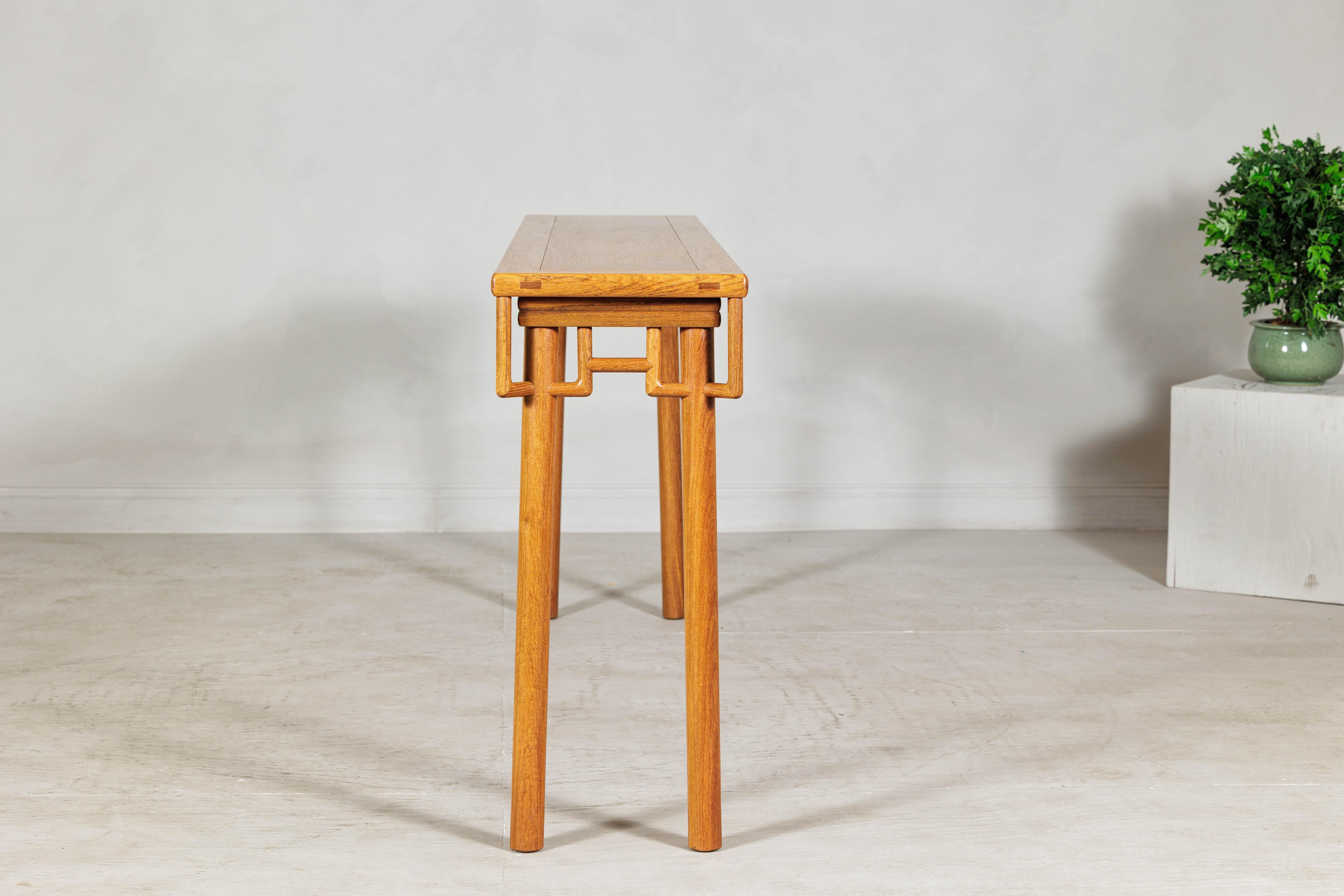 Elm Wood Console Table with Humpback-Form Stretcher and Openwork Details For Sale 8