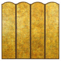 Scalloped Four-Panel Screen in Distressed Gold Leaf with Nailhead Trim