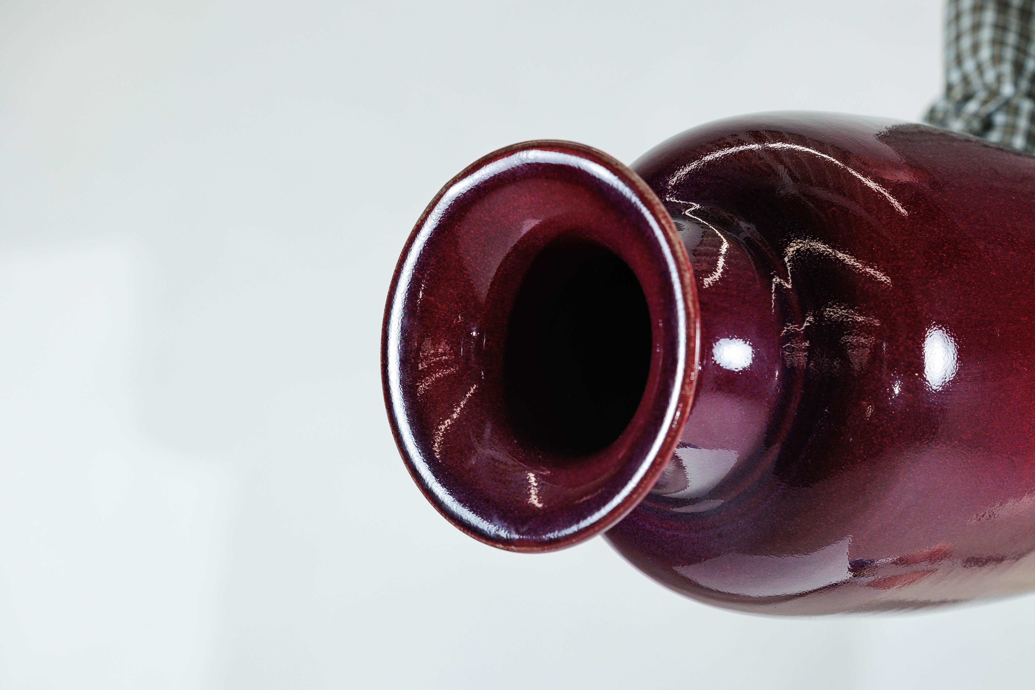 Tall Stoneware Vase with Deep Oxblood Flambé Glaze For Sale 7