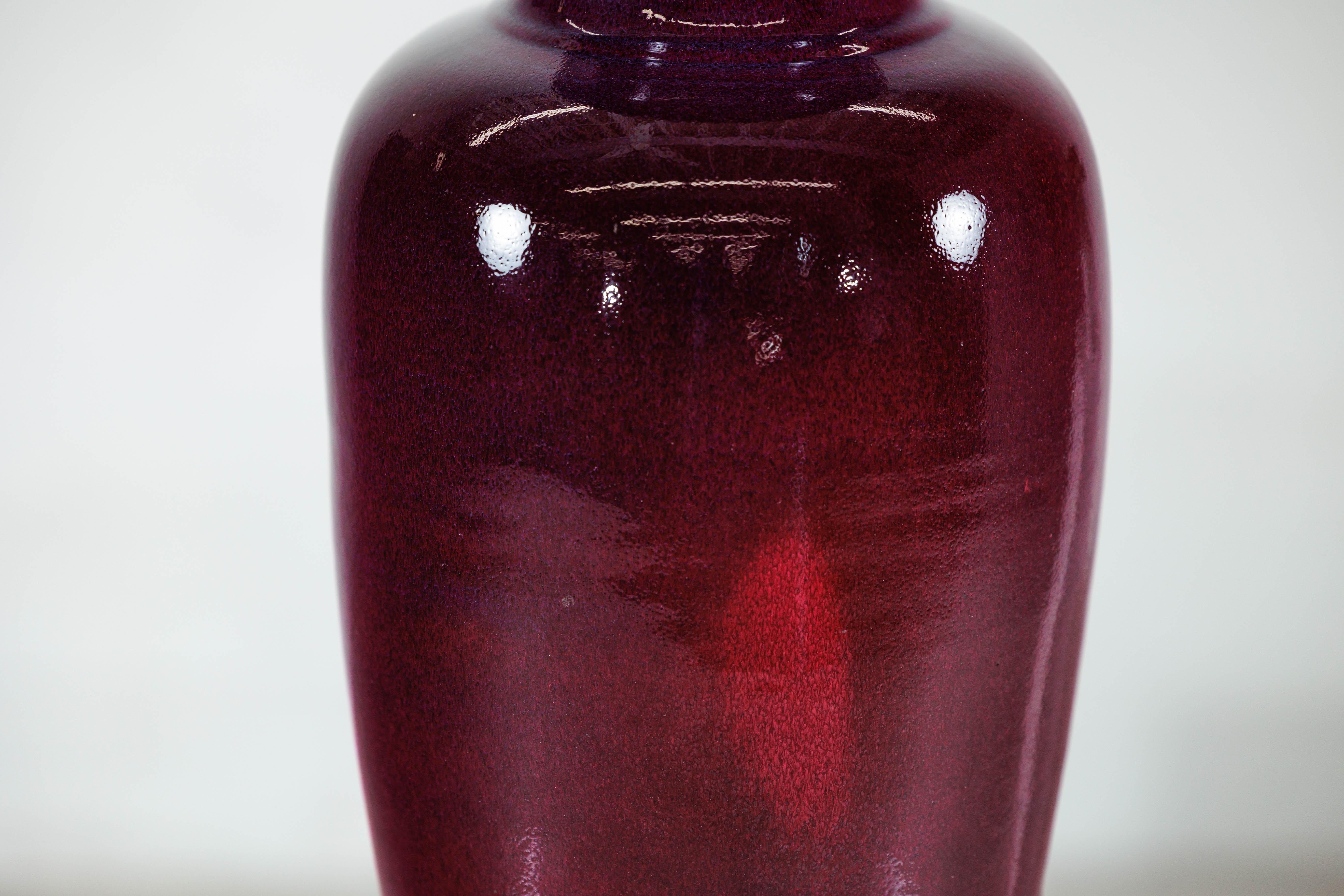 20th Century Tall Stoneware Vase with Deep Oxblood Flambé Glaze For Sale