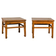 Pair of Chinese Qing Dynasty Elmwood Side Tables, Late 19th Century