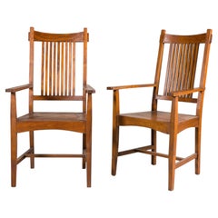 Pair of Vintage Dutch Colonial Style Teak Wood Dining Armchairs