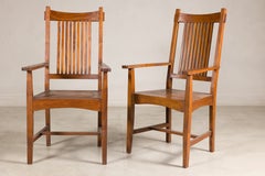 Pair of Vintage Dutch Colonial Style Teak Wood Dining Armchairs