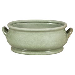 Vintage Chinese Celadon Crackle Glaze Ceramic Footbath with Loop Handles