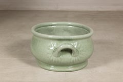 Vintage Chinese Celadon Crackle Glaze Ceramic Footbath with Loop Handles