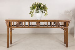 Antique Chinese Long Console Table with Carved Openwork Apron, circa 1900