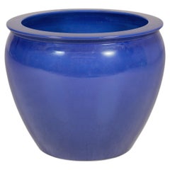 Large Vintage Chinese Cobalt Blue Glazed Ceramic Planter