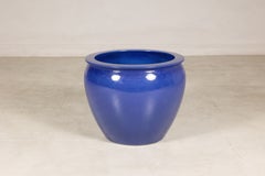 Large Vintage Chinese Cobalt Blue Glazed Ceramic Planter