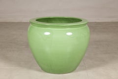 Vintage Chinese Apple Green Glazed Ceramic Planter, circa 1950