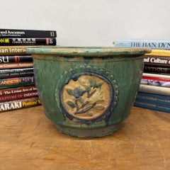 Floral Relief Green Ceramic Planter