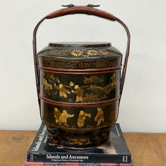 Vintage Black & Red Hand-Painted Stacking Basket