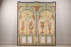 Vintage Chinese Neoclassical Four-Panel Screen with Floral Urns