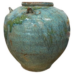 Rustic Blue-Green Glazed Vase in Oceanic Tones