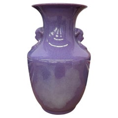 Lavender Purple Ceramic Vase with Twin Lion Handles