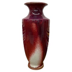 Flambé Glazed Ceramic Vase in Purple-Red with White Accent