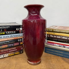 Flambé Glazed Ceramic Vase in Purple-Red with White Accent