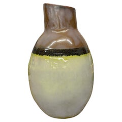 Round Ceramic Vase, Pistachio Green with Brown Curved Top