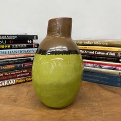 Round Ceramic Vase, Pistachio Green with Brown Curved Top